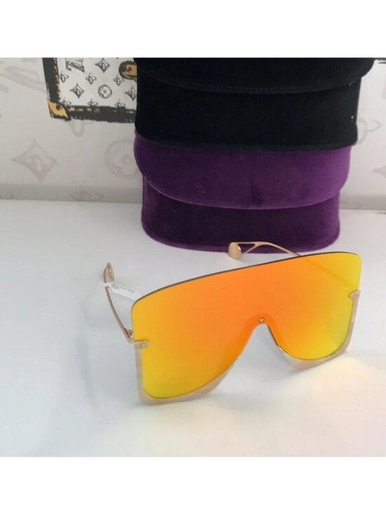 Gucci GG0540S 004 Beige Oversized Shield Sunglasses Orange Mirror main image 4